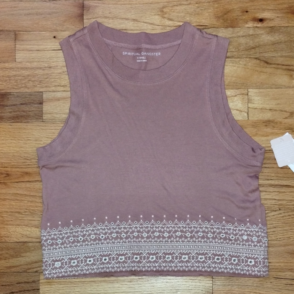 Spiritual Gangster Dusty Pink Patterned Crop Top